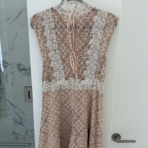 Sandro high neck lace dress peach